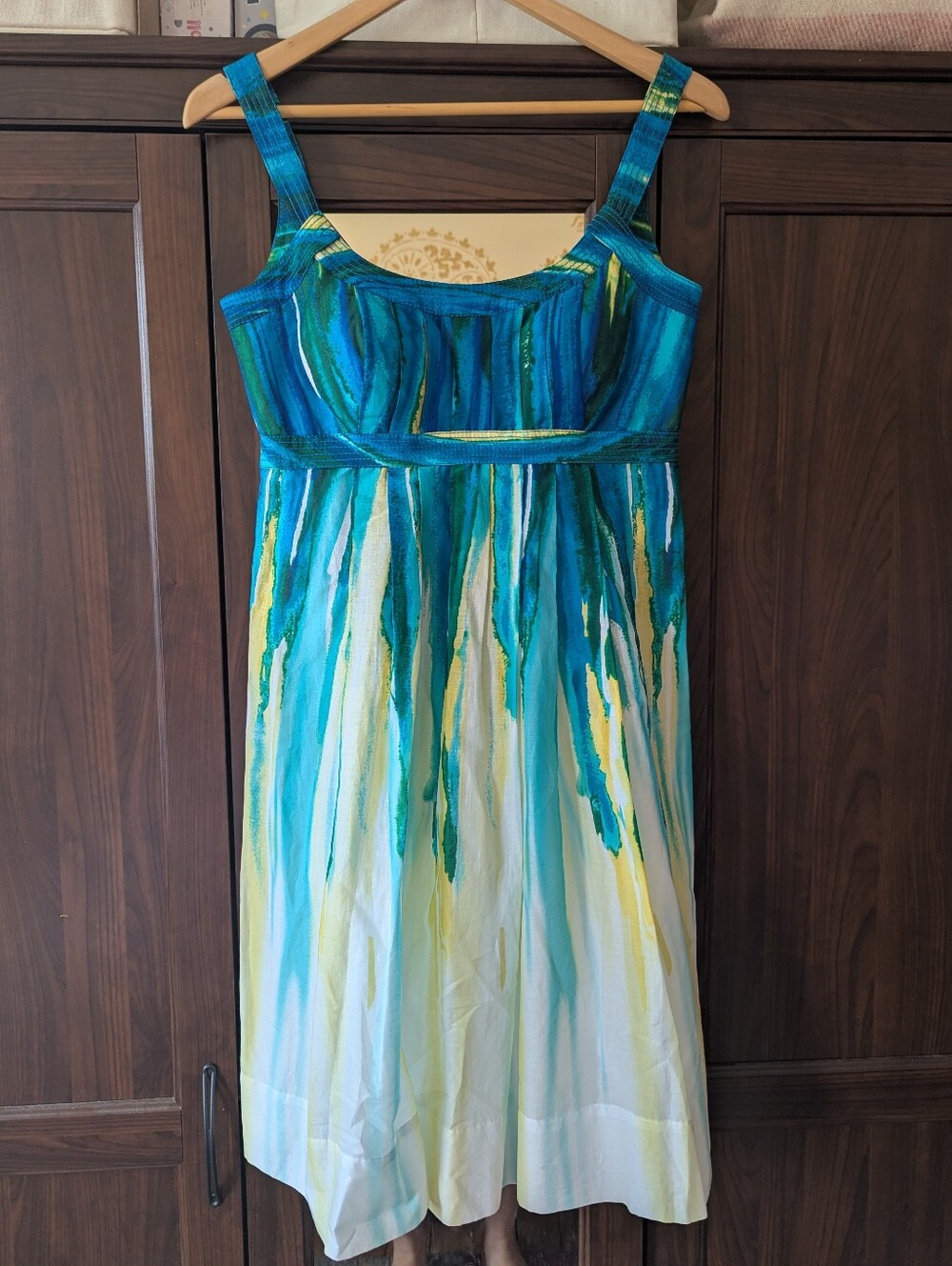 Calvin Klein Blue Green Sun Dress summer Empire Waistline Scoop Neck sz 4